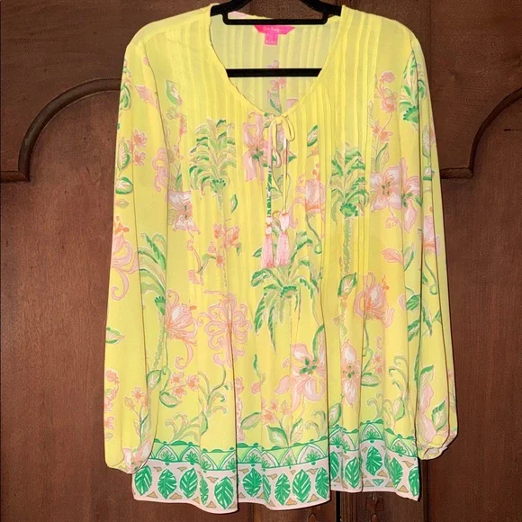 Lilly Pulitzer Floral Yellow and pink Blouse XL - Picture 1 of 6